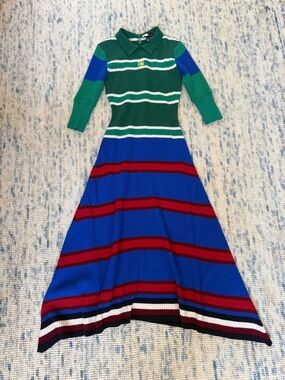 Tommy Hilfiger Green and White Striped Polo Sweater